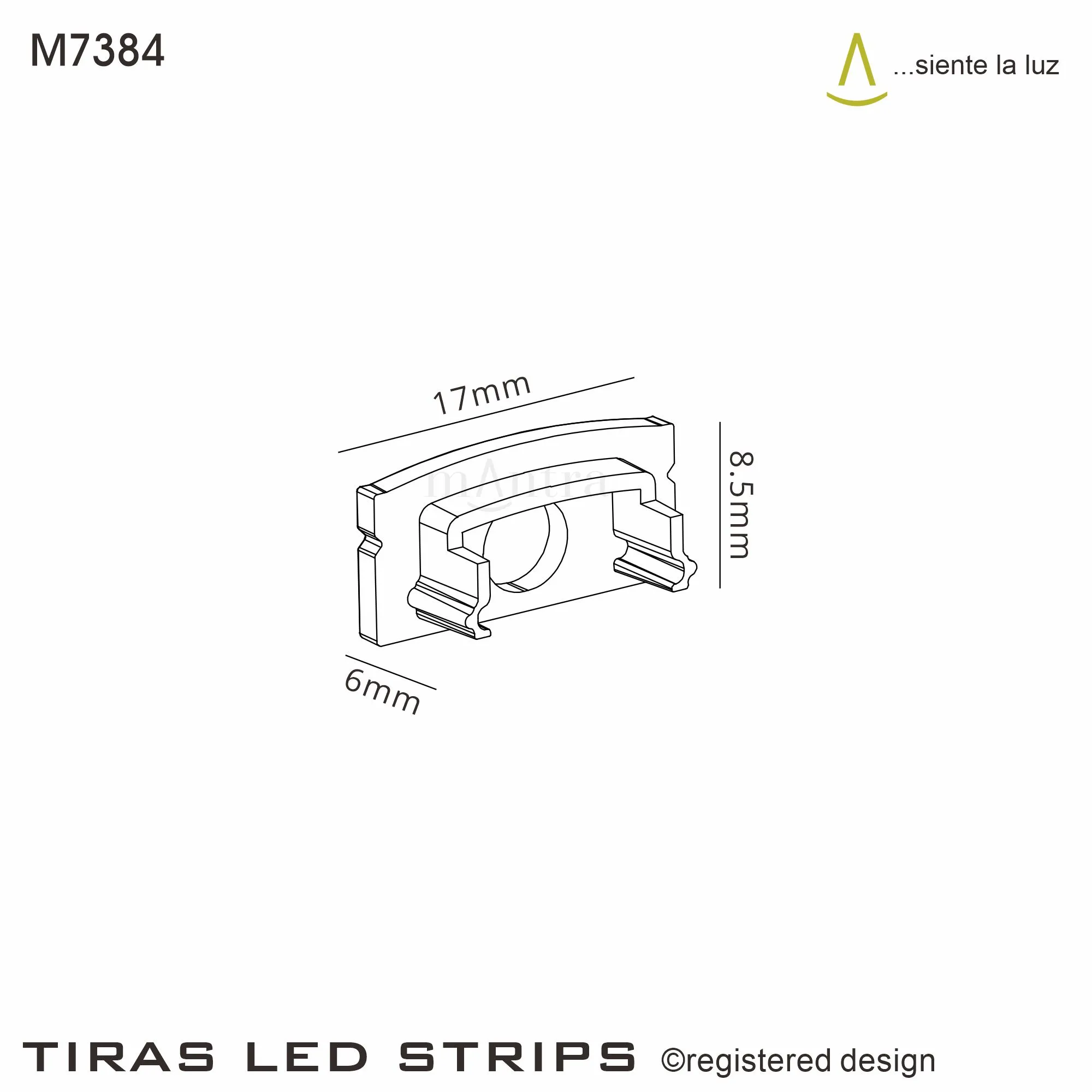 Tiras 17 x 8.5mm White Profile End Cap With Hole (1pc) for M7381 M7384  Mantra Fusion Tiras LED Profile